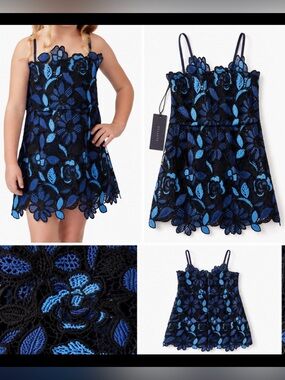 Elliatt Black Blue Floral Lace Girls Dress Size 2 Party Wedding Flower Girl NWT
